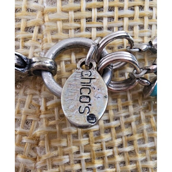 Chico's Chunky Faux Turquoise Natural Stone Silver Tone Triple Strand Necklace - Picture 5 of 6